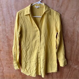 Eileen Fisher Waffle Cotton Long Sleeve Button Down Lightweight Shirt